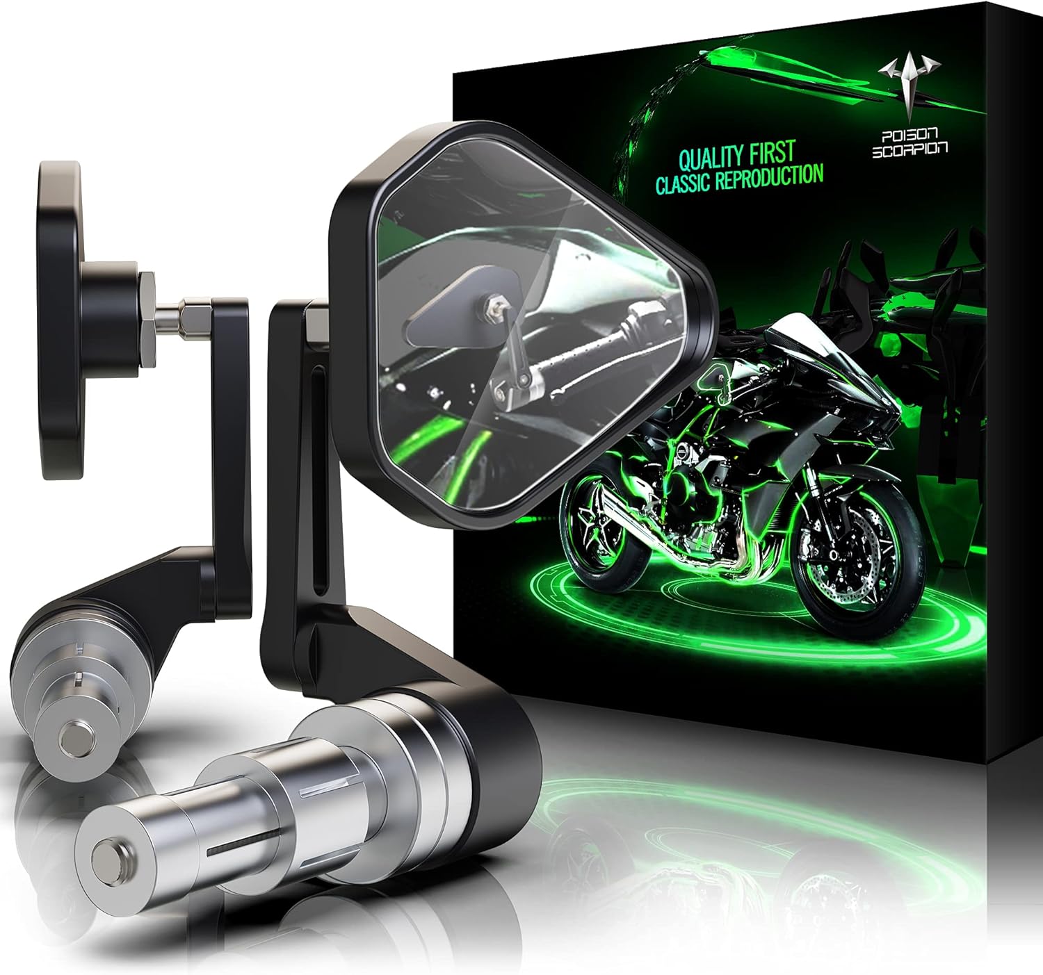 POISON SCORPION Motorcycle Bar End Mirrors, 1" 25MM Handlebar Rear View Side Mirrors, Universal Motorcycle Mirrors CNC Accessories Compatible with Touring Cruiser Street Sport Bike Cafe