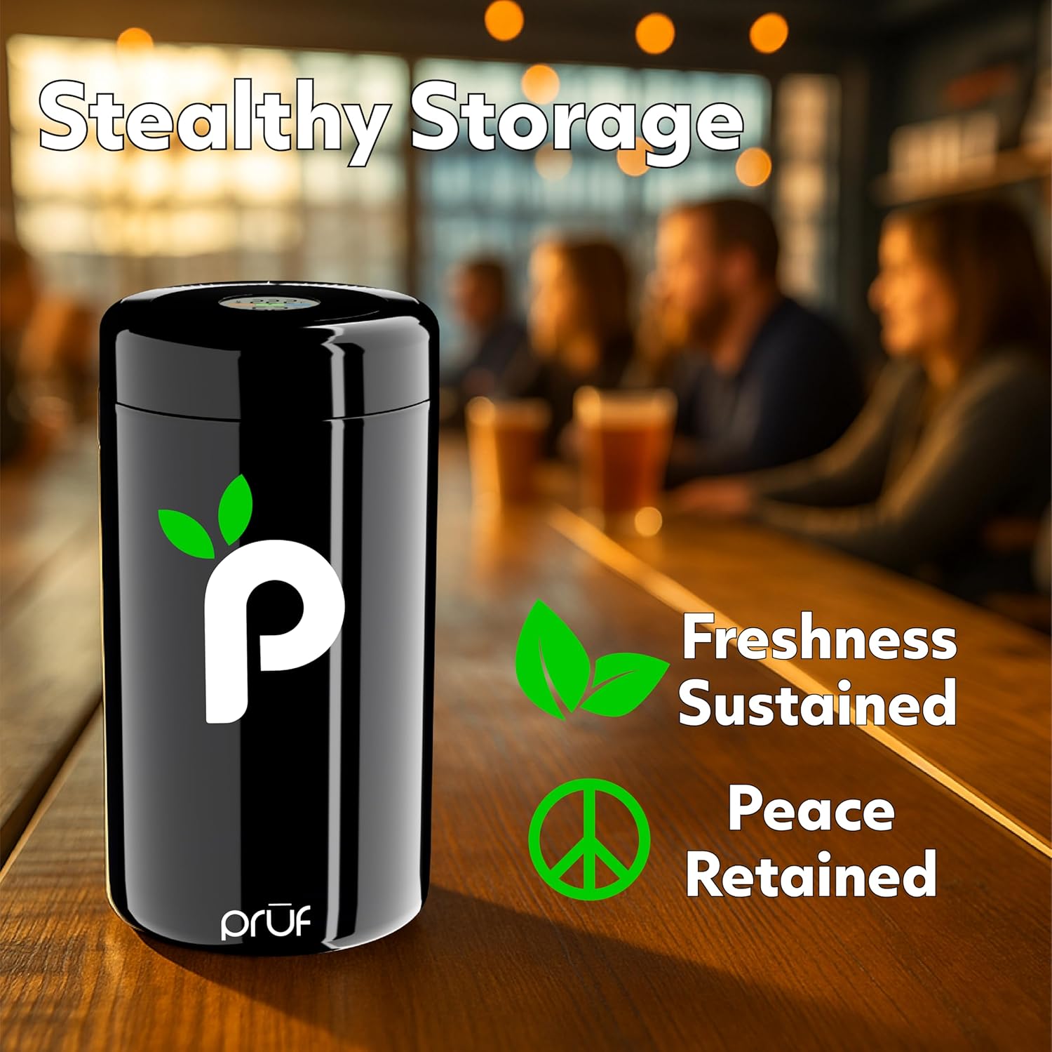 Prūf Controlled Environment Airtight Storage Jar with Hygrometer – UV-Protected Glass Container for Coffee Beans, Tea, Spices & Aromatic Goods – Locks in Freshness – Includes Humidity Packs – 500ml