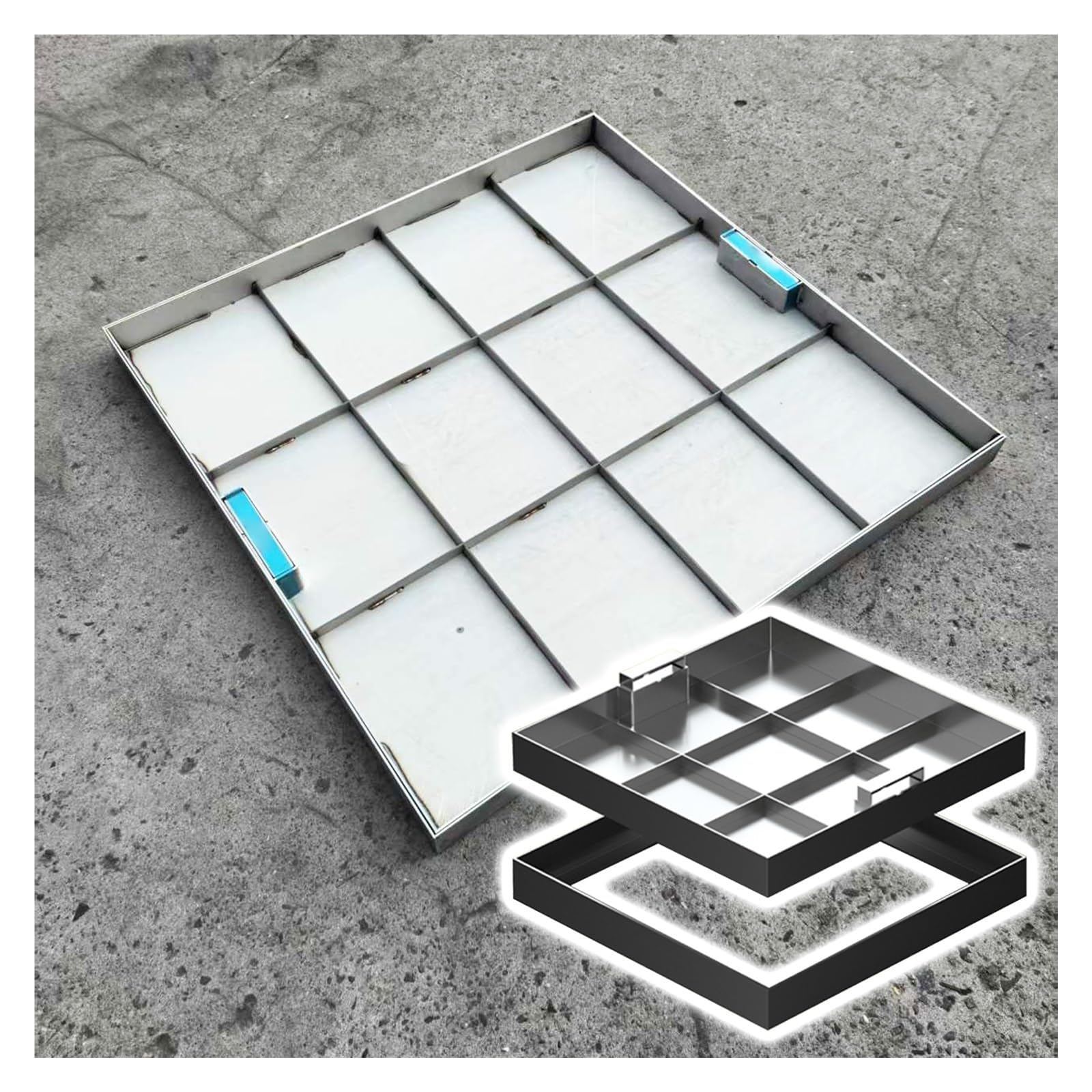 LWJSOCP Manhole Cover,304 Stainless Steel Invisible Manhole Cover with Retractable Handle, Recessed Driveway Septic Tank Lid, Durable Square Sewage Basin Access Panel