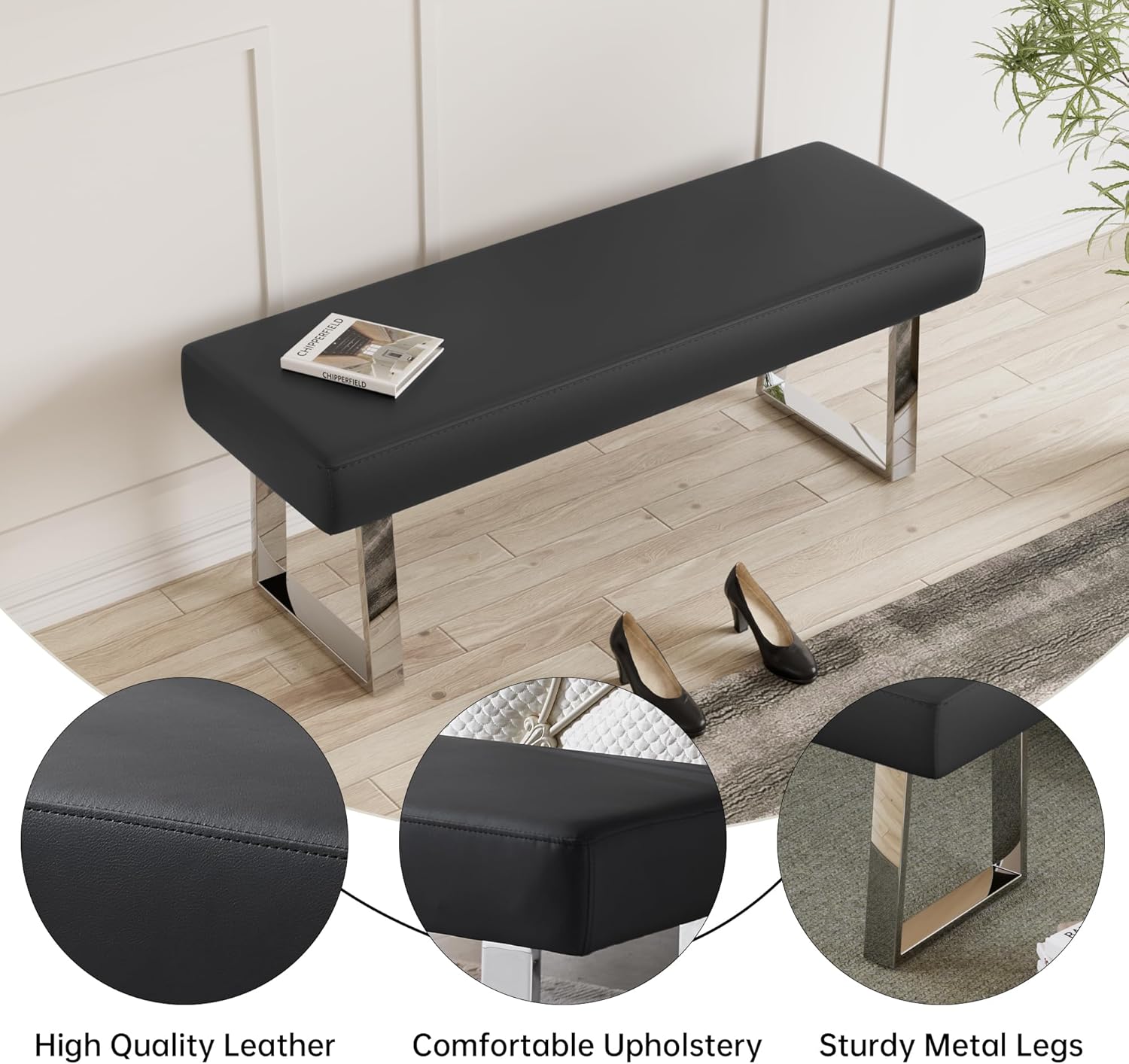JIEXI Bedroom Bench Bed end upholstered Bench Indoor Corner Small Footstool with Metal Legs, for Kitchen entryway Dining Room and Living Room Window, Plant Bench