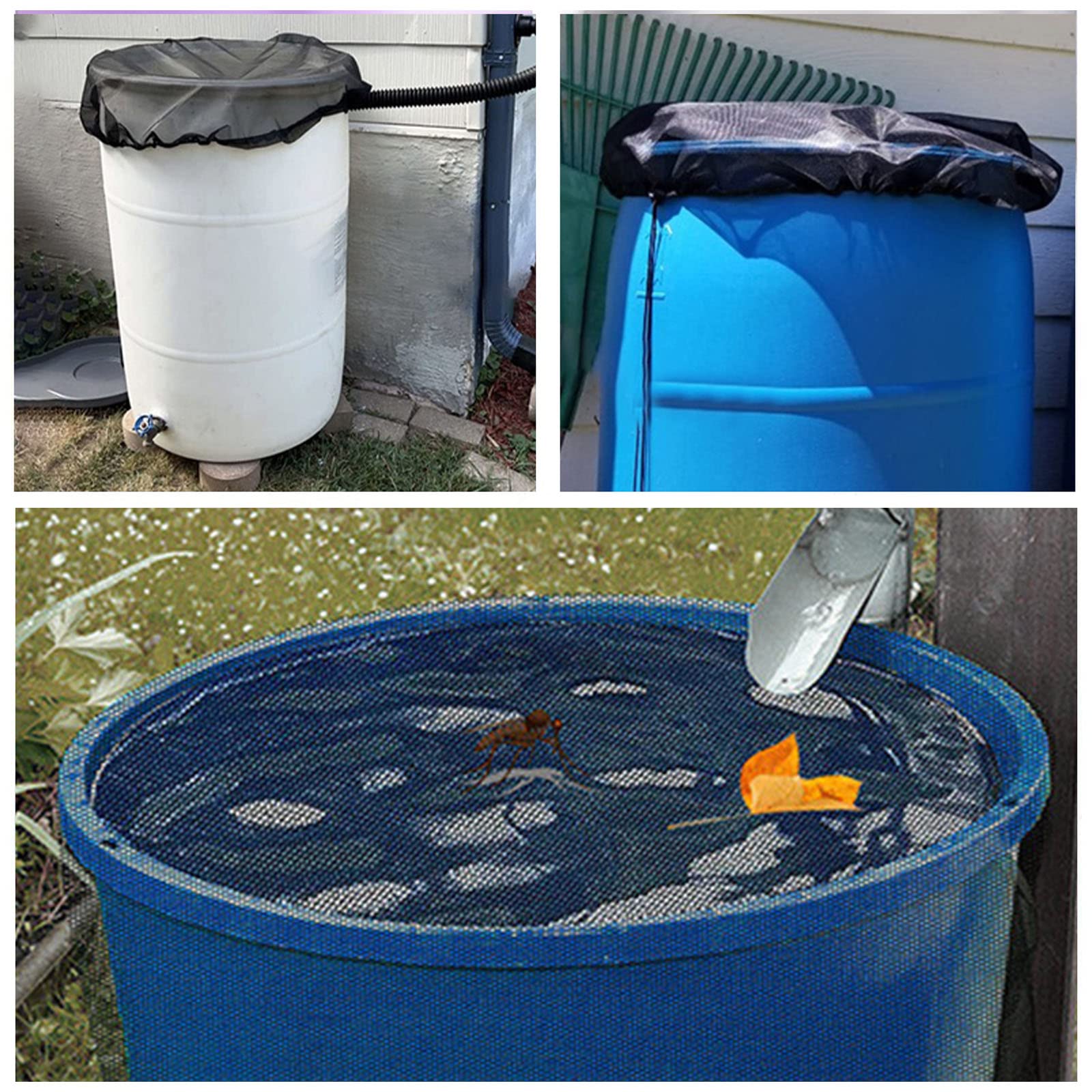 Lot De 2 Filets De Protection Pour Tonneau à Eau De Pluie 95 Cm - Anti-feuilles, Anti-moustiques, Ajustables