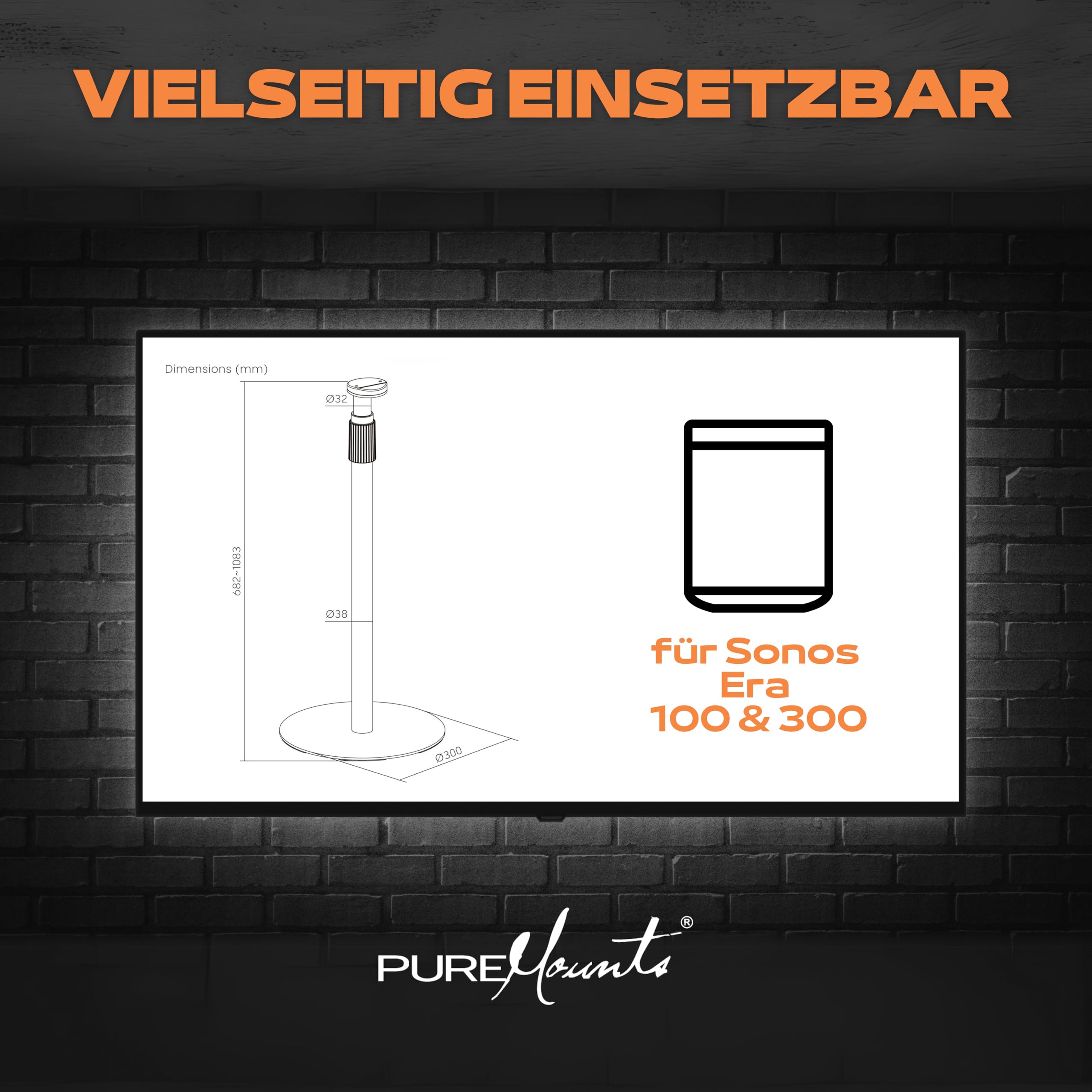 PureMounts Stojak głośnikowy z regulacją wysokości do Sonos Era 100 i 300, czarny