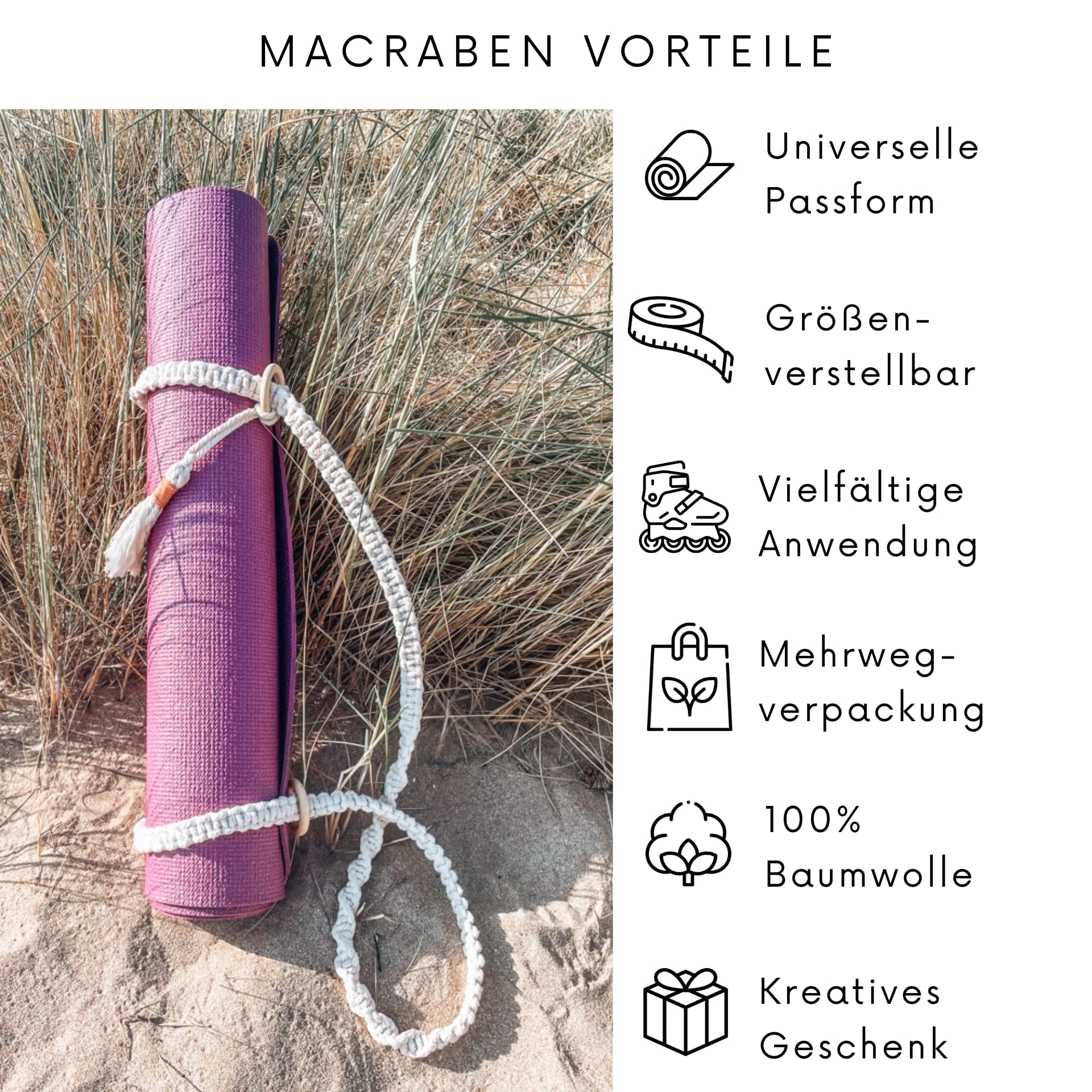 Mata do jogi premium, pasek do noszenia z bawełny organicznej – pasek do noszenia, mata do jogi, makrama, uniwersalna regulowana mata do jogi, pasek do noszenia na wszystkich rozmiarach,