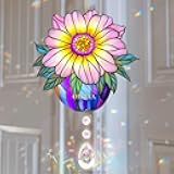 Cosmos Flower Suncatcher - Birth Flowers Gifts for Women, Birth Flower with Name Suncatcher Ornament with Crystal, for Mom, Grandma