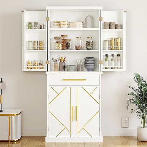Miniatura 6 de DWVO Armario de almacenamiento de despensa de cocina, armario de almacenamiento de 72 pulgadas de alto, despensas de cocina con cajón y estante