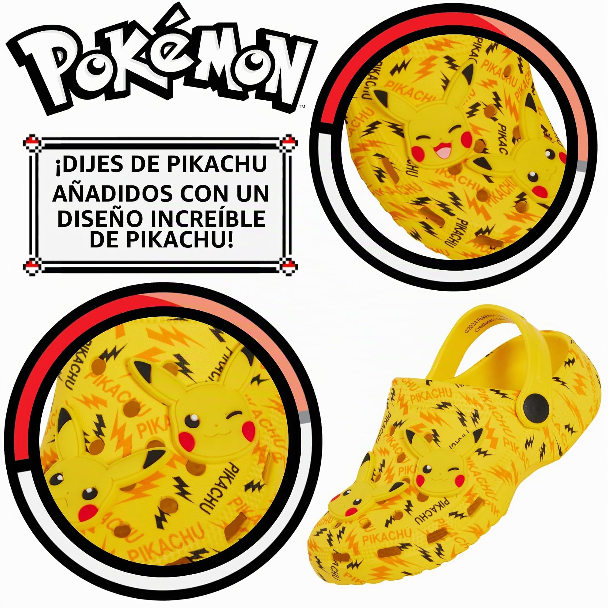Pokémon Zuecos Pikachu con Charms, Sandalias para niños, Chicos y Chicas, Sliders de Verano con Correa en el Tobillo, Zapatos de Playa para Las Vacaciones