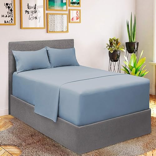 Mellanni Extra Deep Pocket Full Sheet Set - Hotel Luxury 1800 Bedding Sheets & Pillowcases - Extra Deep Pocket Sheets up to 21" - Ultra Soft Cooling Bed Sheet Set - 4 Piece (Full, Blue Hydrangea)
