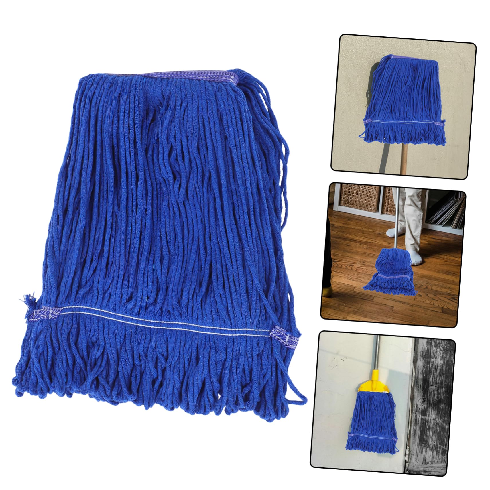 Cabezal de Trapeador Industrial 3 Piezas de Algodón Azul | Recambio de Fregona de Hilo, Limpieza en Húmedo, Lavable y Resistente, para Uso Doméstico E Industrial