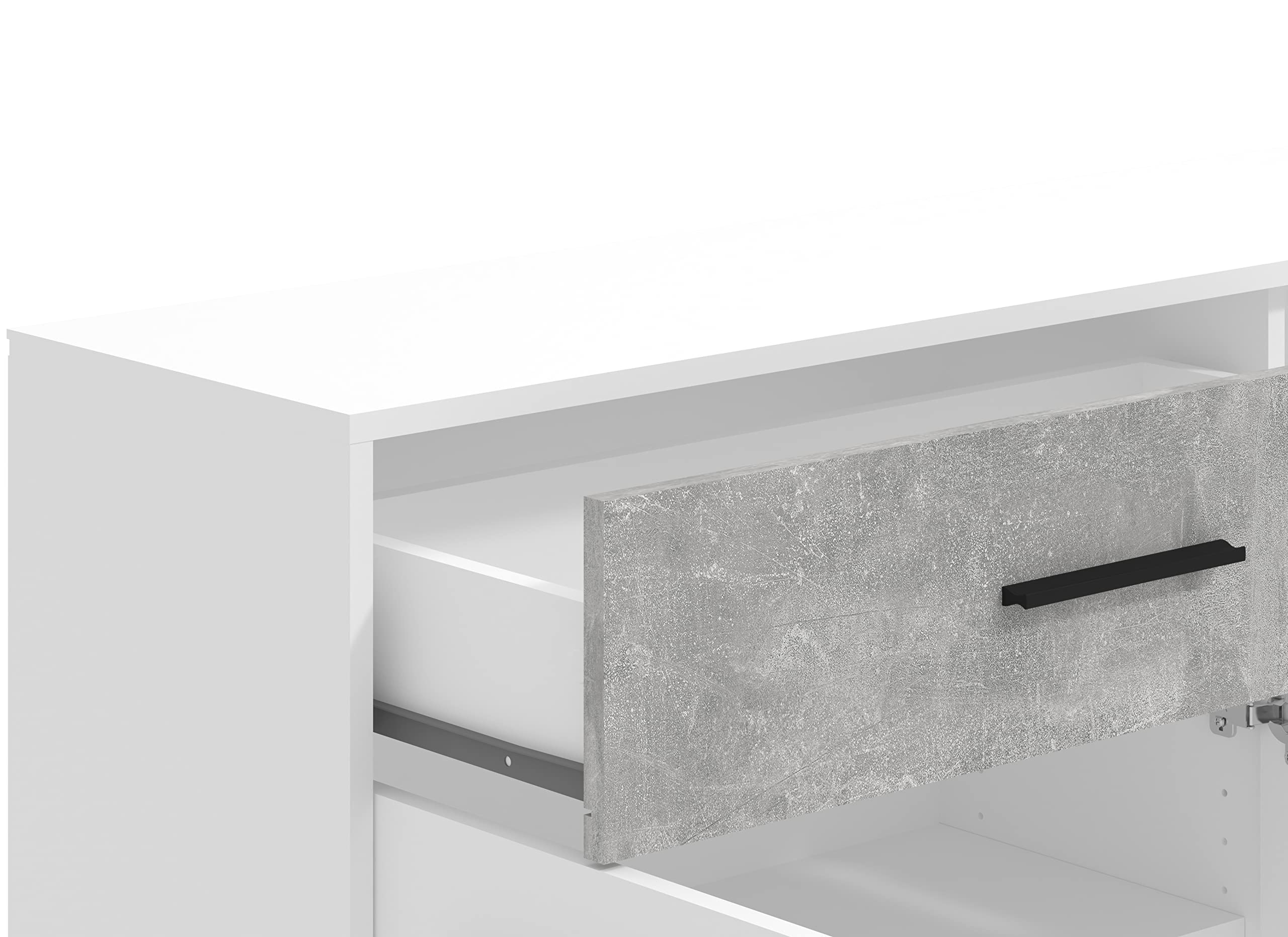 Cassettiera Da Ingresso DORO | 4 Ante E 3 Cassetti | Legno Laminato Bianco | 139x90x34 Cm - Foto 2