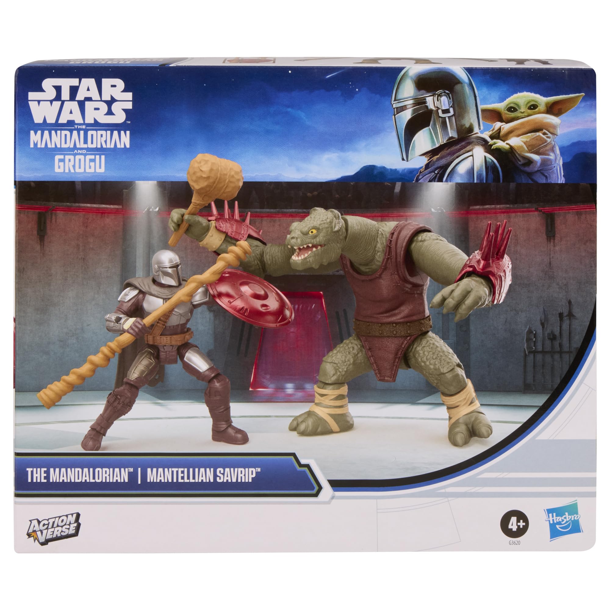 Star Wars ActionVerse Mandalorianer & Kreatur Showdown Pack, Mandalorianer & Mantellianischer Savrip Action-Figuren, Spielzeuge für Jungen & Mädchen ab 4 Jahren