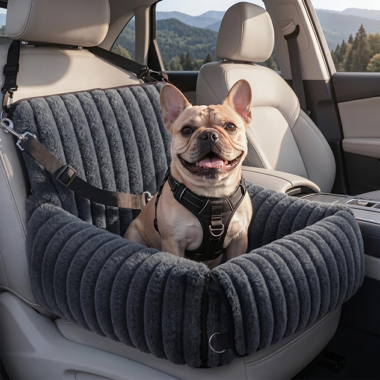 MIXJOY Dog Car Seat for Small/Medium Dogs up to 25 lbs, Multi-Functional Dog Carrier for Car with Detachable Washable Cover, Pet Travel Bed with Clip-On Safety Leash, Grey