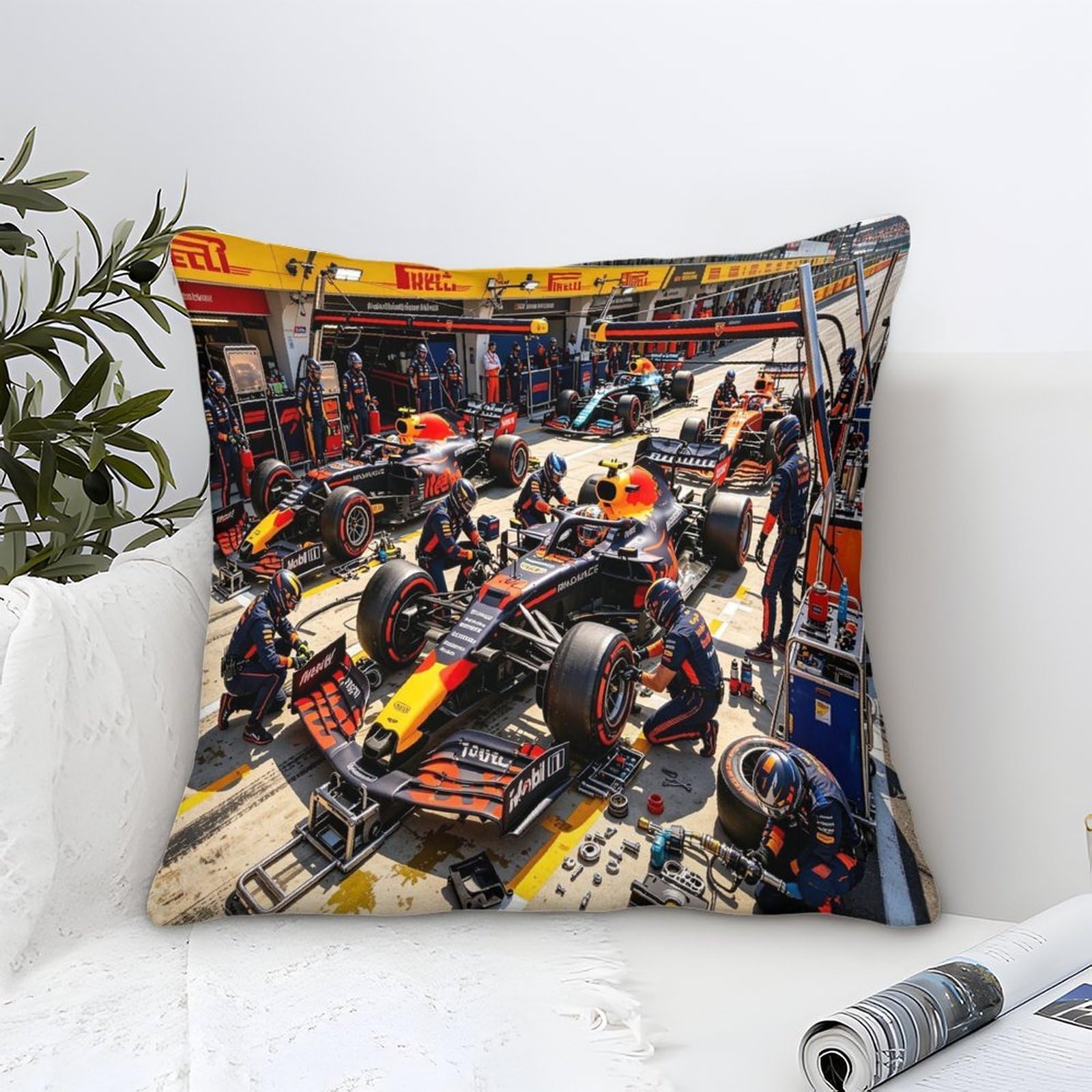Xiaopangxy Formulaa Racing Themed Microfiber Cushion Cover, 45X45cm Pit Stop Decorative Square Throw Pillow Case For Couch Livingroom Sofa Bed