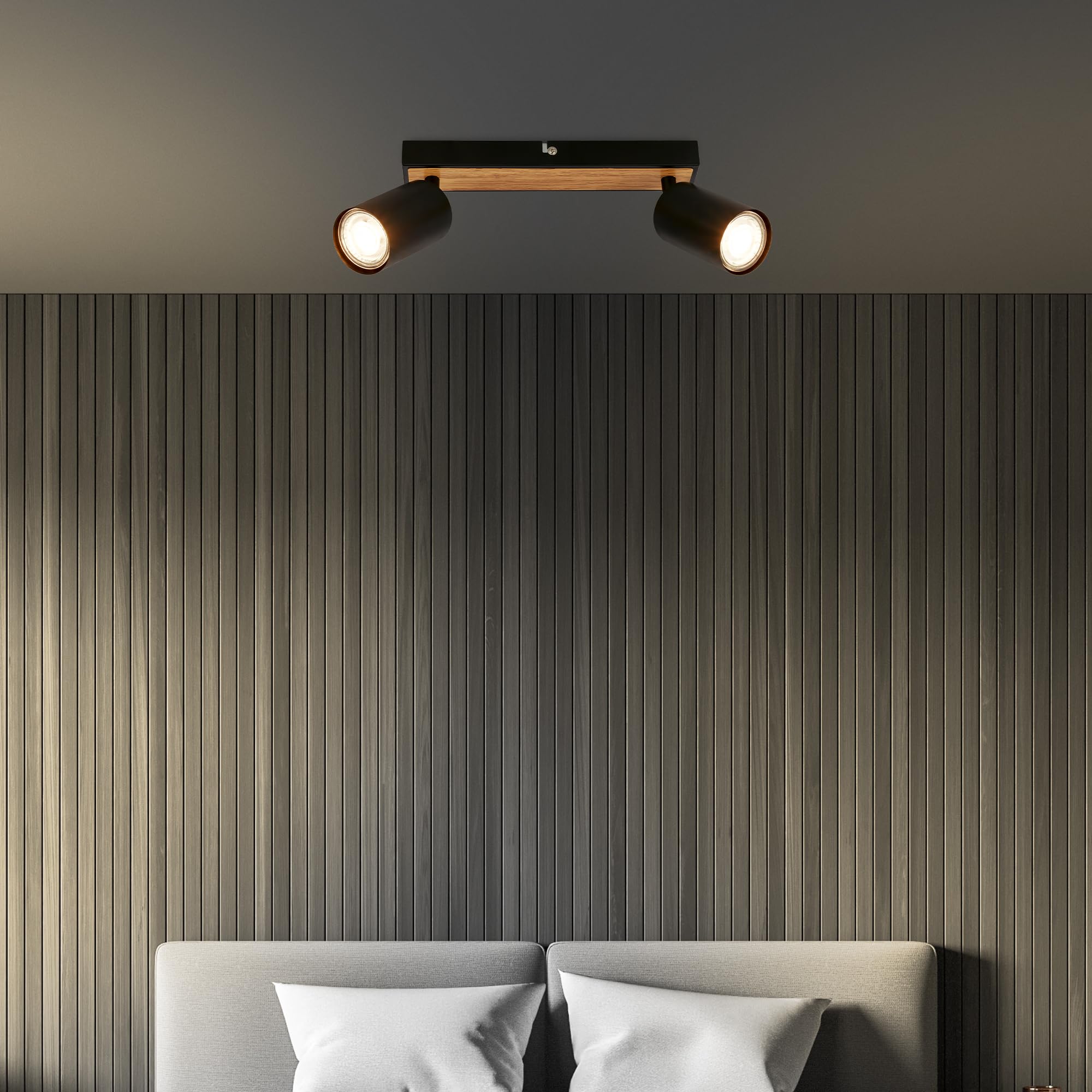 Briloner Lote 2 Apliques Pared LED Orientables GU10 - Lámparas Dormitorio Salón Negro Moderno