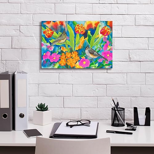 Miniatura 3 de Epic Graffiti Carissa Luminess, arte de pared en lienzo con texto en inglés "Titmouses and Tulips" (18 x 12 pulgadas)