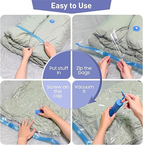 Miniatura 7 de Paquete de 10 bolsas de almacenamiento al vacío jumbo con bomba de mano, 80% de ahorro de espacio de almacenamiento, bolsas de sellado al vacío