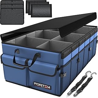FORTEM Kofferbak Organizer Auto, Opvouwbare SUV Opberger met Meerdere Vakken, 600D Oxford, Antislip Bodem, Verstelbare Bandjes, Zachte Deksel, Opbergdoos voor Auto Accessoires (85L)