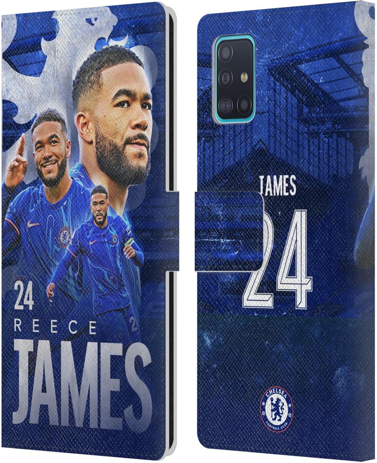 Head Case Designs Officially Licensed Chelsea Football Club Reece James 2024/25 First Team Leather Flip Case Compatible with Samsung Galaxy A51 (2019)