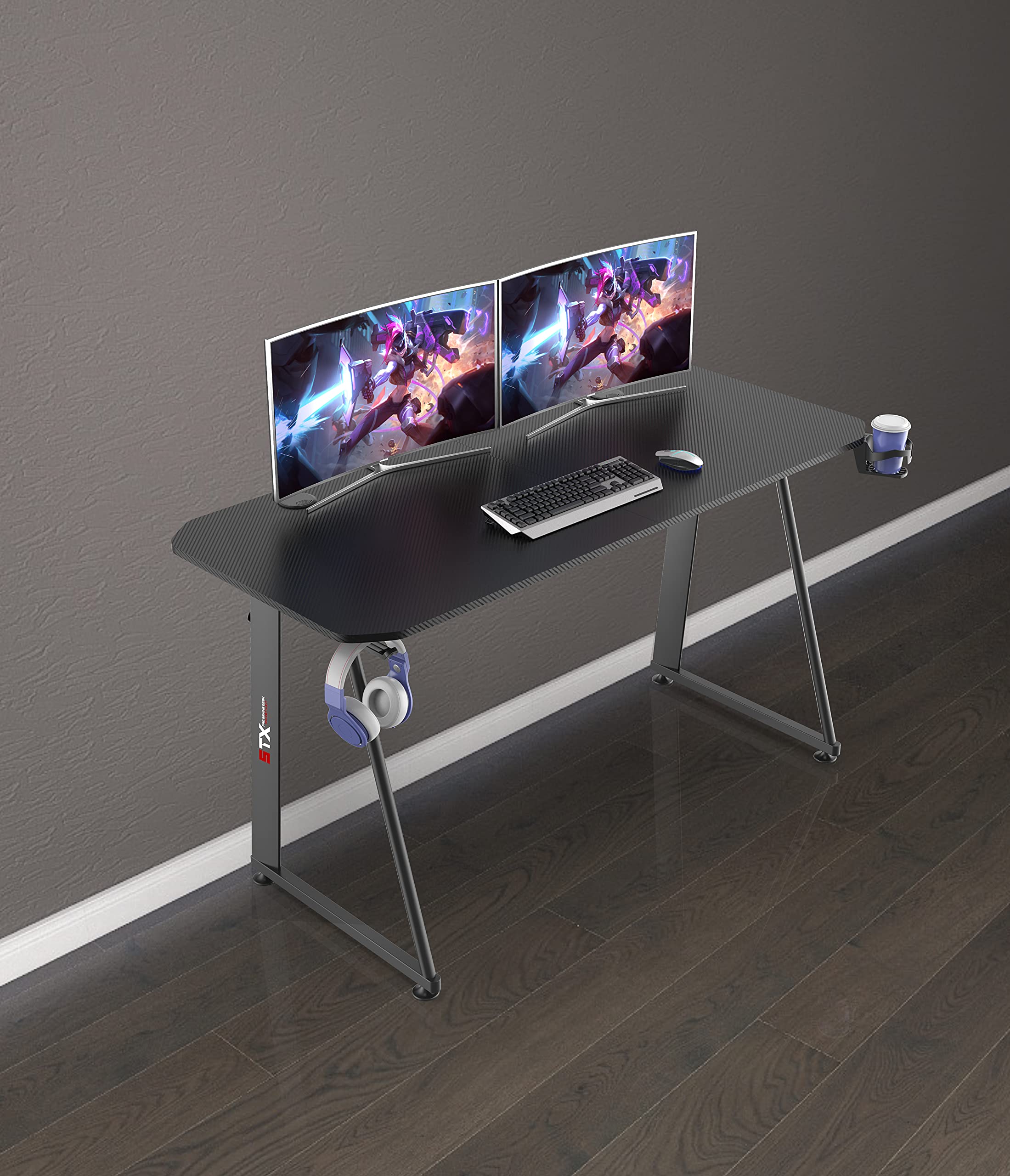 ZStyle Tavolo scrivania da Gaming Desk Postazione Computer Carbonio porta Cuffie Portabicchiere Laptop da Gioco Scrivania studio Gestione Cavi Ergonomica Gamer