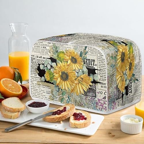Miniatura 5 de Cubiertas antipolvo retro para tostadora de periódicos con girasoles para electrodomésticos de cocina, cubierta de electrodomésticos de tostadora de