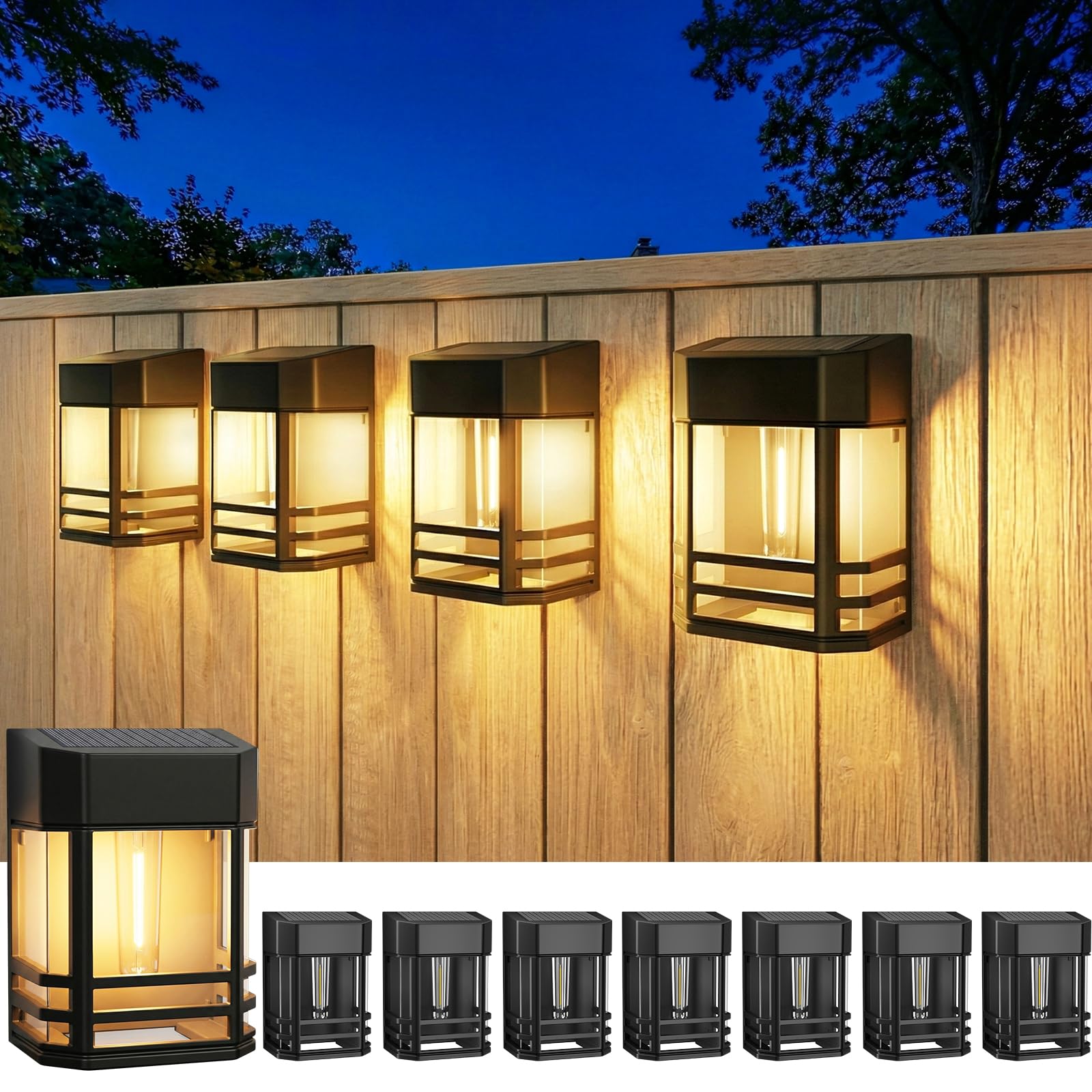 btfarm 8 Stück Solar Wandleuchte Aussen, 3 Farben Heller Solarlampen für Außen Wand LED IP65 Wasserdicht Wandlampe, Zaunleuchten Outdoor Kabellose für Garten Hauswand Terrasse Zaun Balkon, Warmweiß