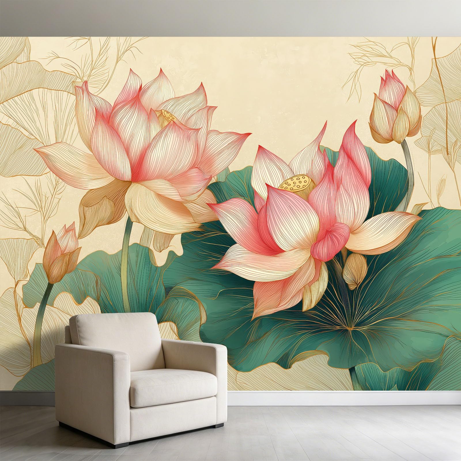 Fototapeta z włókniny, 200 x 140 cm, chińskie linie kwiatu lotosu, tapeta na flizelinie, tapeta ścienna, efekt 3D, nowoczesna tapeta do salonu, na ścianę, do pokoju dziecięcego, tło TV, tapeta z