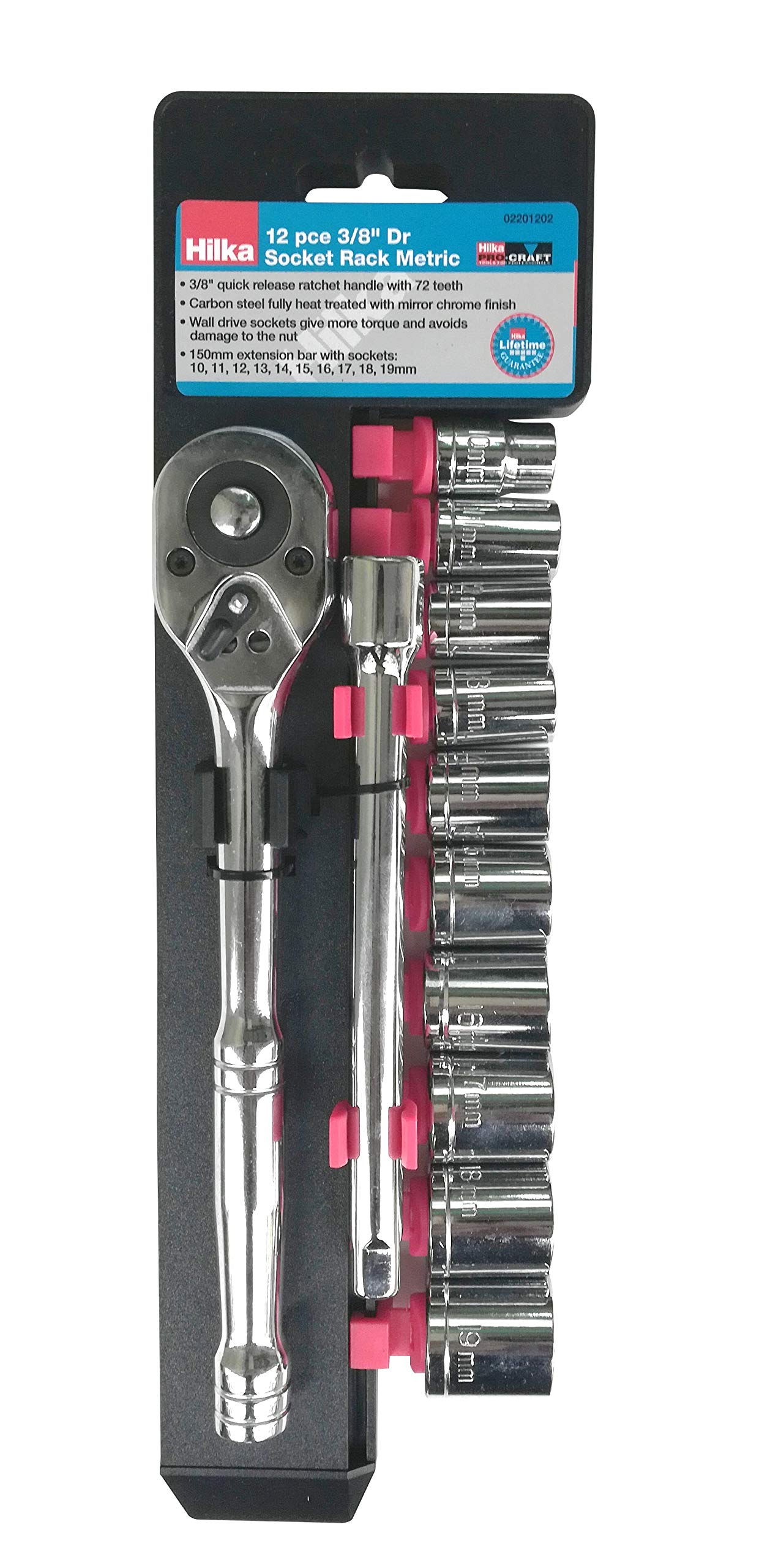 Hilka 02201202 12 PCE 3/8" Dr Socket Rack Metric, Variety Pack