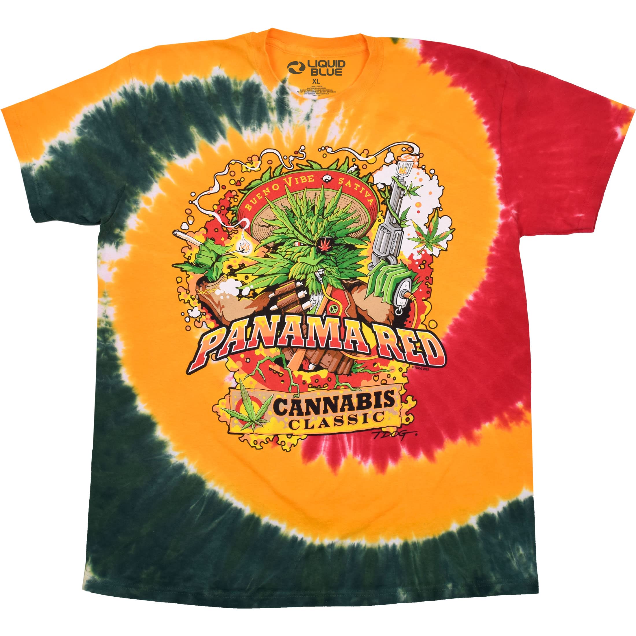 Liquid Blue Men's Light Fantasy Panama Red T-Shirt, Tie Dye, XXL