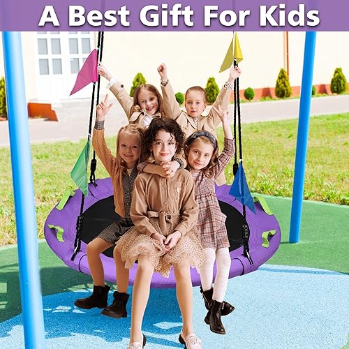Miniatura 4 de Columpio de árbol de 48 pulgadas, columpio volador más grande para toda la familia, capacidad de peso de 900 libras, con correas ajustables para