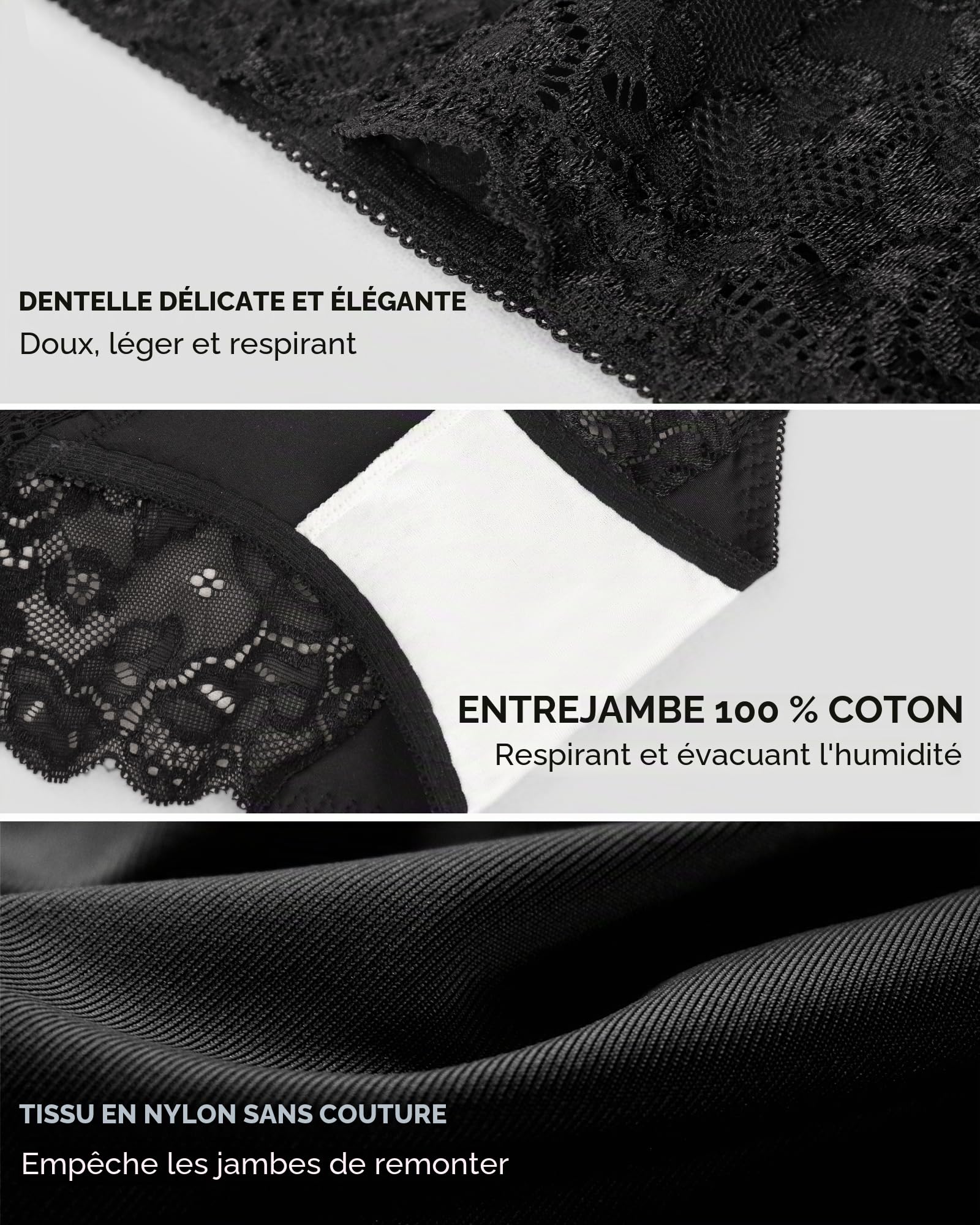 Lot de 4 sans Couture Culotte Taille Haute en Dentelle Elasticité Femme Sexy Slip Respirant Couverture Complète