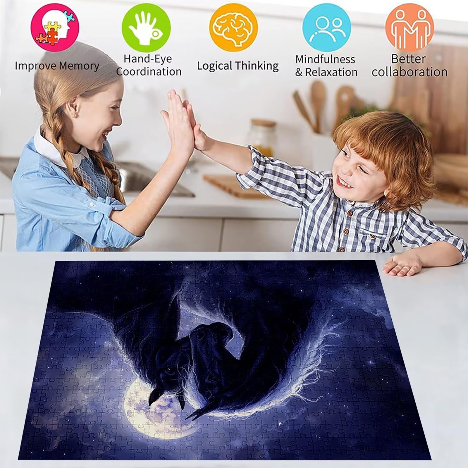 Puzzle 3000 elementów koń dorosły księżyc 122 x 81 cm Unikalne rzemiosło klasyczne 3D drewniana układanka do rodzinnych gier aktywnych, układanka do samodzielnego wykonania nawet do dekoracji ścian