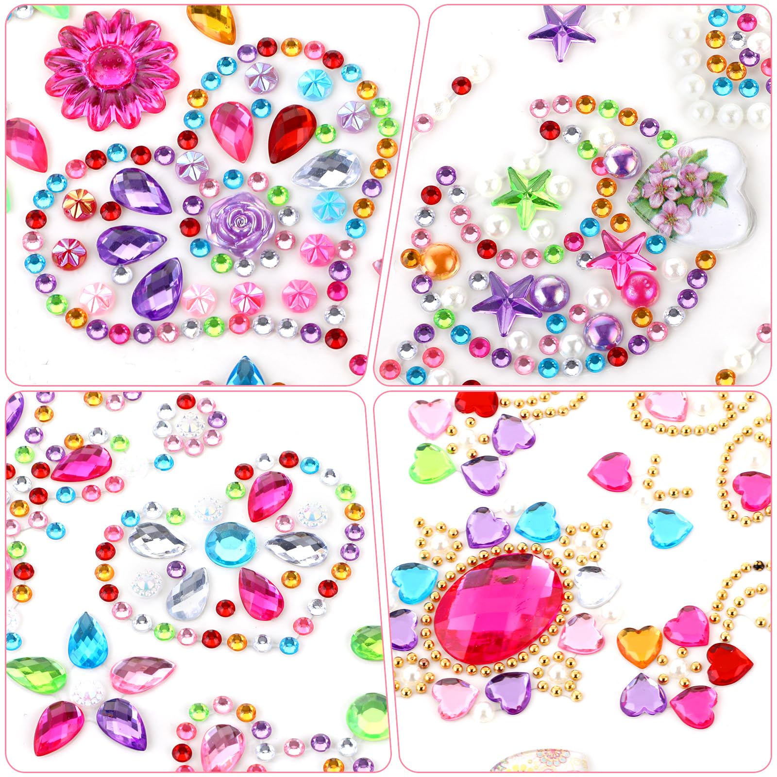 Cobee 8 Sheets Gem Stickers Jewels for Crafts, Stick on Gems Rhinestones for Kids, Self Adhesive Jewels Stickers for DIY Face Gems Makeup