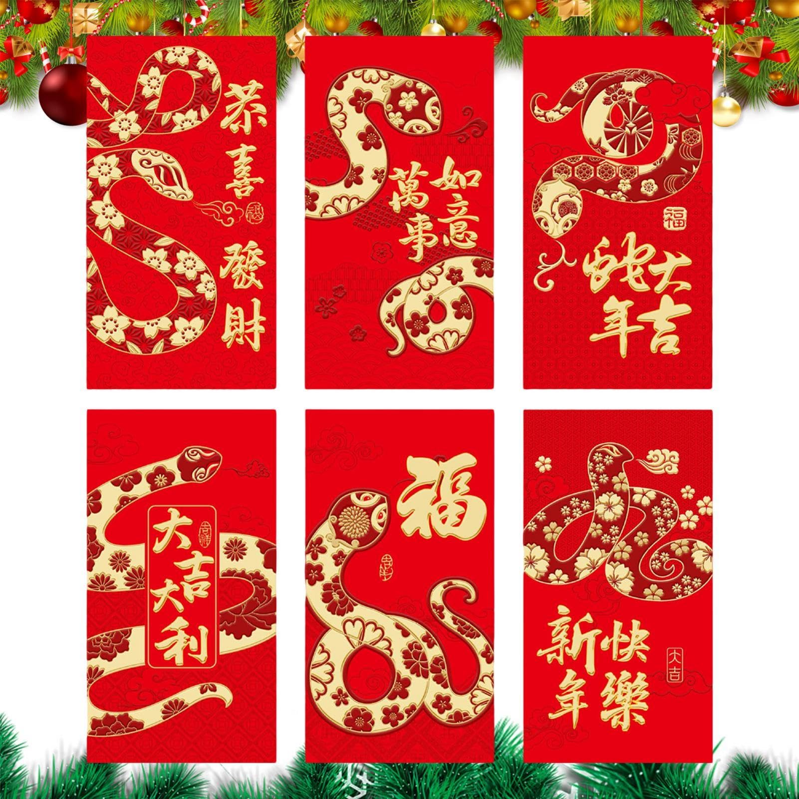 Buste rosse serpente 2025 lamina d'oro cinese Capodanno 6 pacchetti Hong Bao Spring Festival