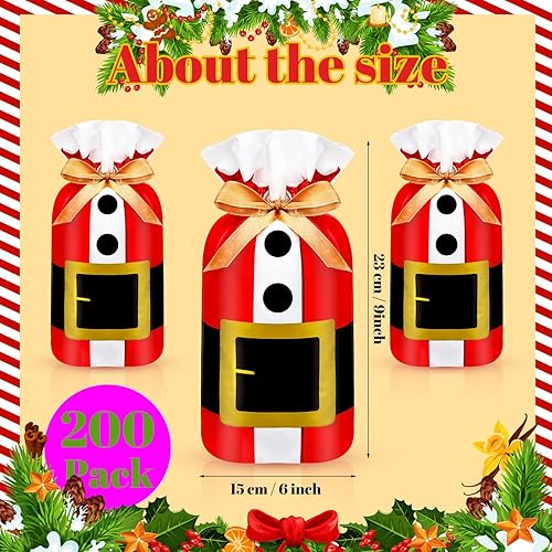 Miniatura 3 de Paterr 200 bolsas de regalos de Navidad, bolsas con cordón de Papá Noel, bolsas de plástico para dulces, bolsas de regalo de Navidad, bolsas de