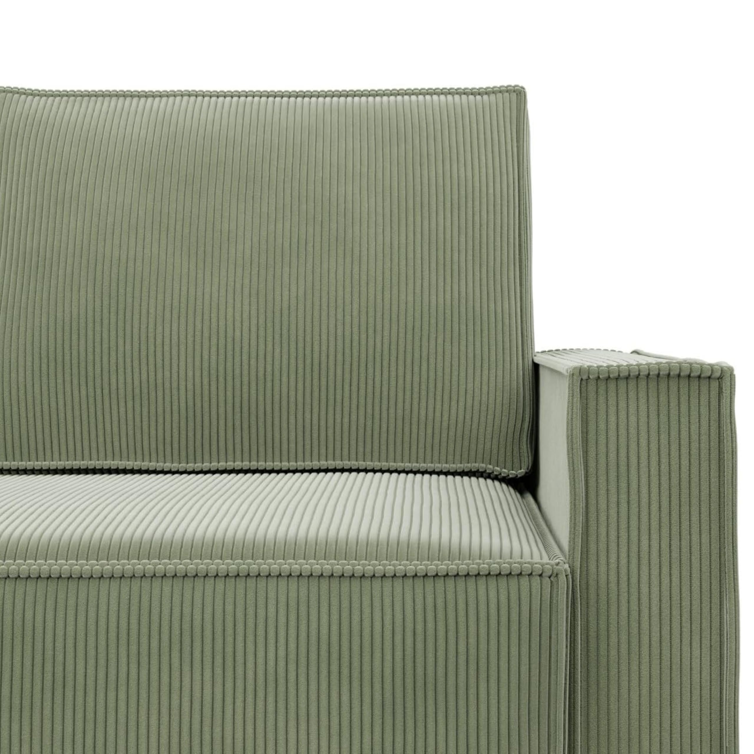 Mebligo Ecksofa mit Schlaffunktion und Bettkasten NOTO, Cord Sofa L Form 231 cm Breit, Eckcouch Cord mit Schlaffunktion, Bonellfederkern, Universal Sofa Hellgrün