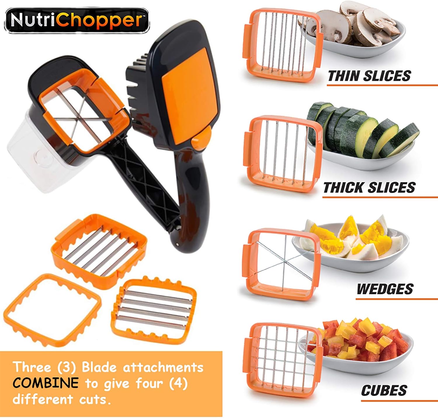 Nutrichopper Deluxe with 30% Larger Fresh-keeping Storage Containers - Vegetable Slicer that Chops, Cubes and Wedges, Multi-purpose Food Chopper with Stainless Steel Blades, As Seen On TV Set of 2