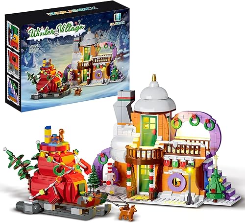 Juego de juguetes de construcción de casas de nieve con luces, compatible con Lego Chritmas Village, regalos de Navidad para niños y niñas, familia,