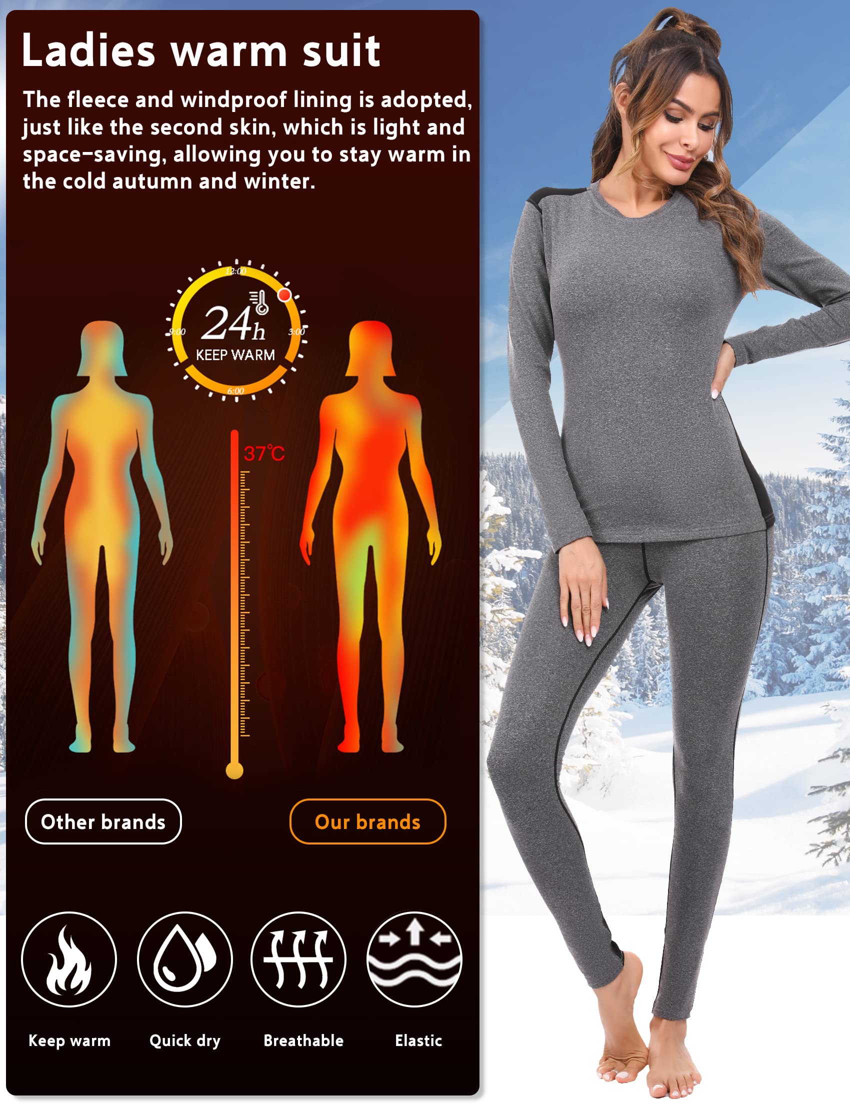 Terecey Ensembles Thermiques Femme sous-Vêtement Thermique Femme Chaud Haut Manches Longues et Pantalon Chaud Leggings Ski Hiver