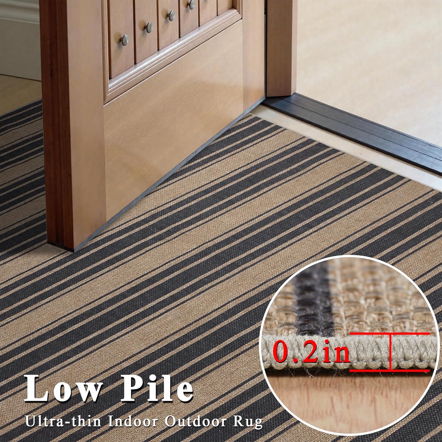 Striped Easy Jute Runner Rug,2x6 Kitchen Runner Rugs for Hallway Non Slip Washable Striped Indoor Outdoor Carpet for Laundry Room Bedroom Entry 6ft