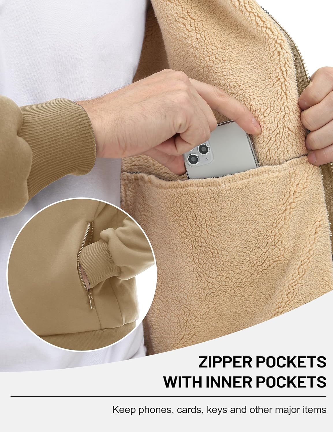TACVASEN Men's Zip Up Sherpa Lined Hoodies Thick Fleece Heavyweight Jacket Windproof Thermal Zipper Sweatshirt - Image 5