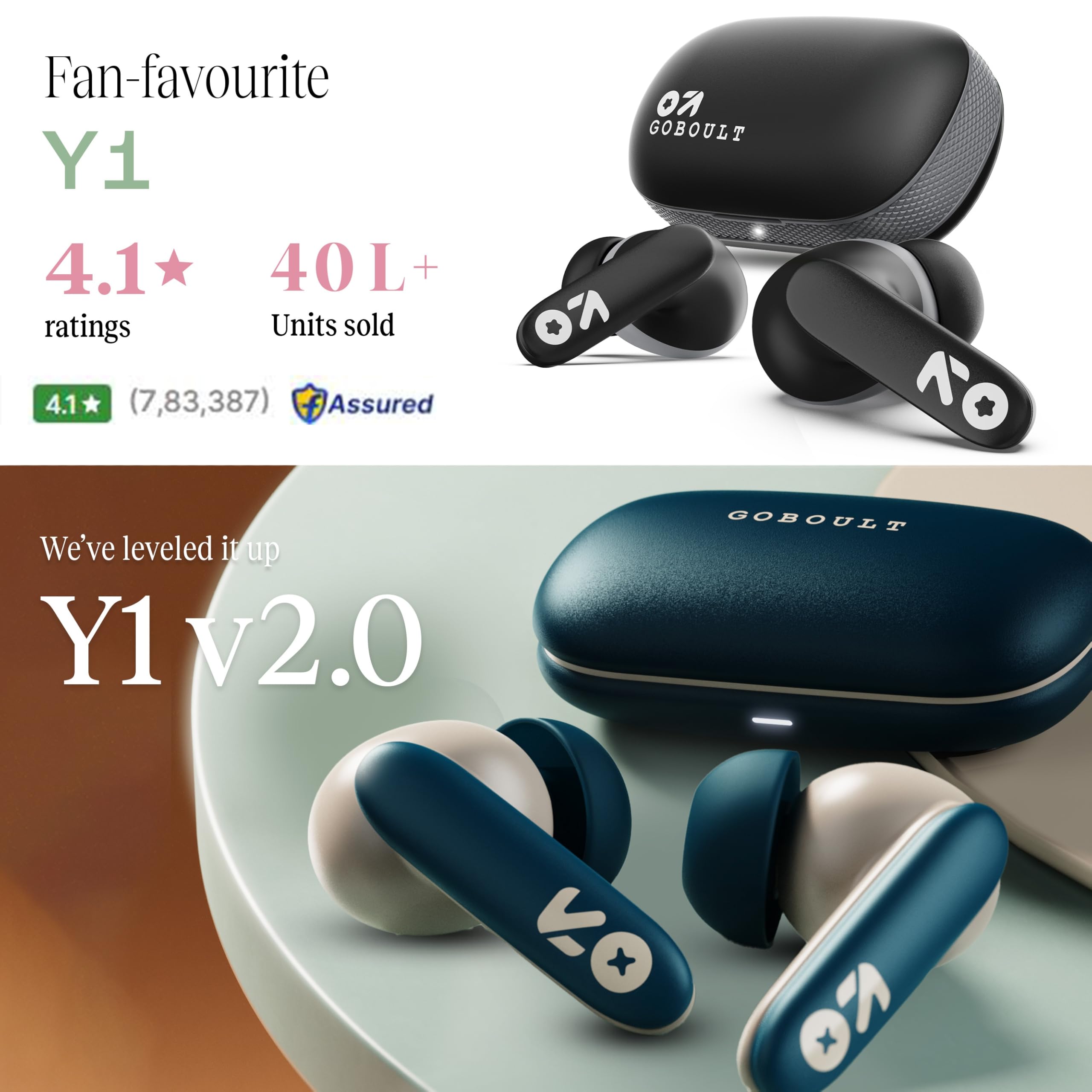 GOBOULT Y1 v2.0 Ear Buds Wireless with 60H Playtime, Zen Quad Mic ENC, 45ms Low Latency, Touch Contorl, Dual Device Pairing, Bluetooth 6.0, 13mm Bass Driver Earbud TWS Wireless Earphone (Blue Teal) — Amazon image 3