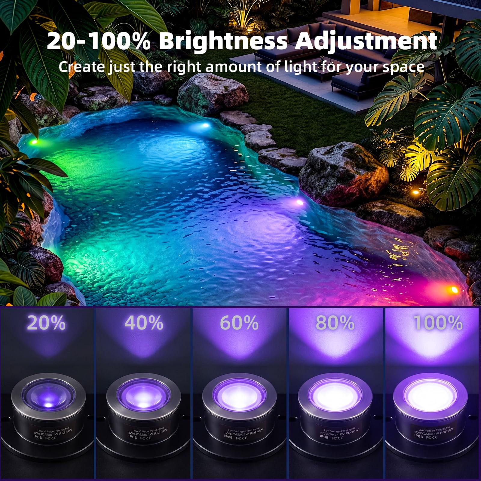 SMY Lighting RGBWW Teichbeleuchtung Unterwasserbeleuchtung Teich | mit Photozellensensor und Timer, Niedervolt Transformator, IP68 Wasserdicht Poolbeleuchtung