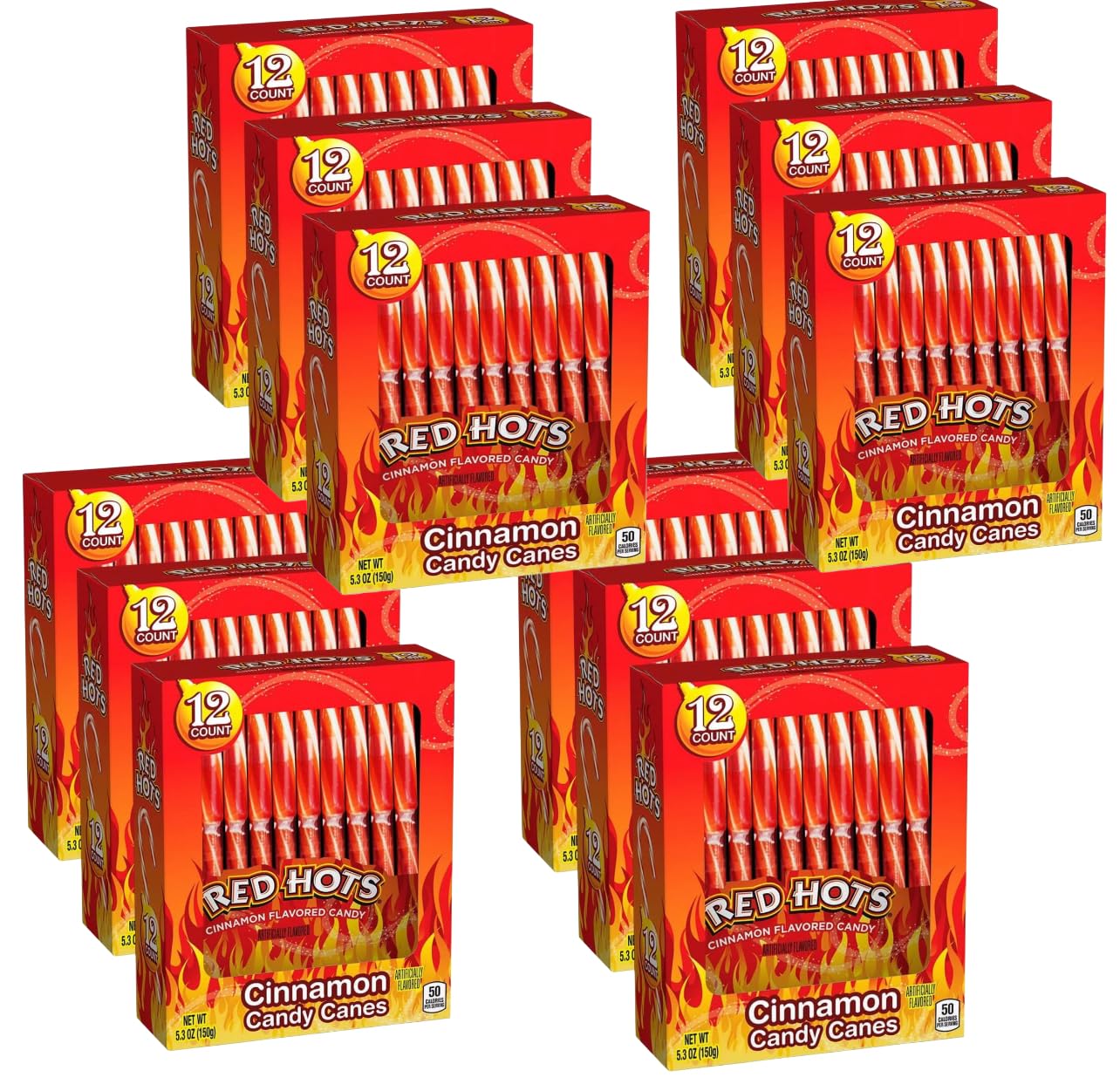 Red Hot Cinnamon Candy Canes | Artificially Flavored Cinnamon Candy Canes Indivially Wrapped Candies | (12 - Pack)