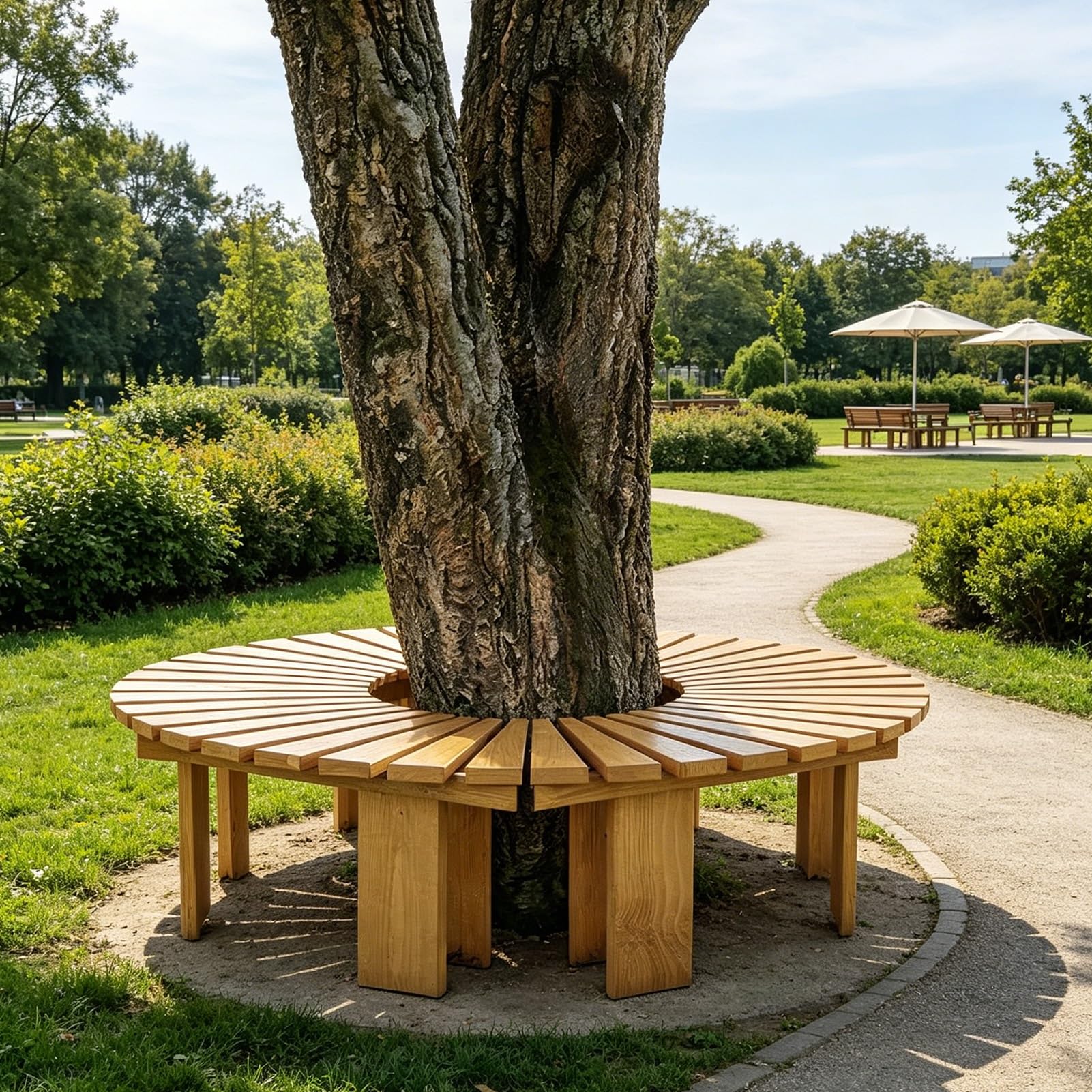 Chaise de cour extérieure et siège de salle à manger de patio rond en bois