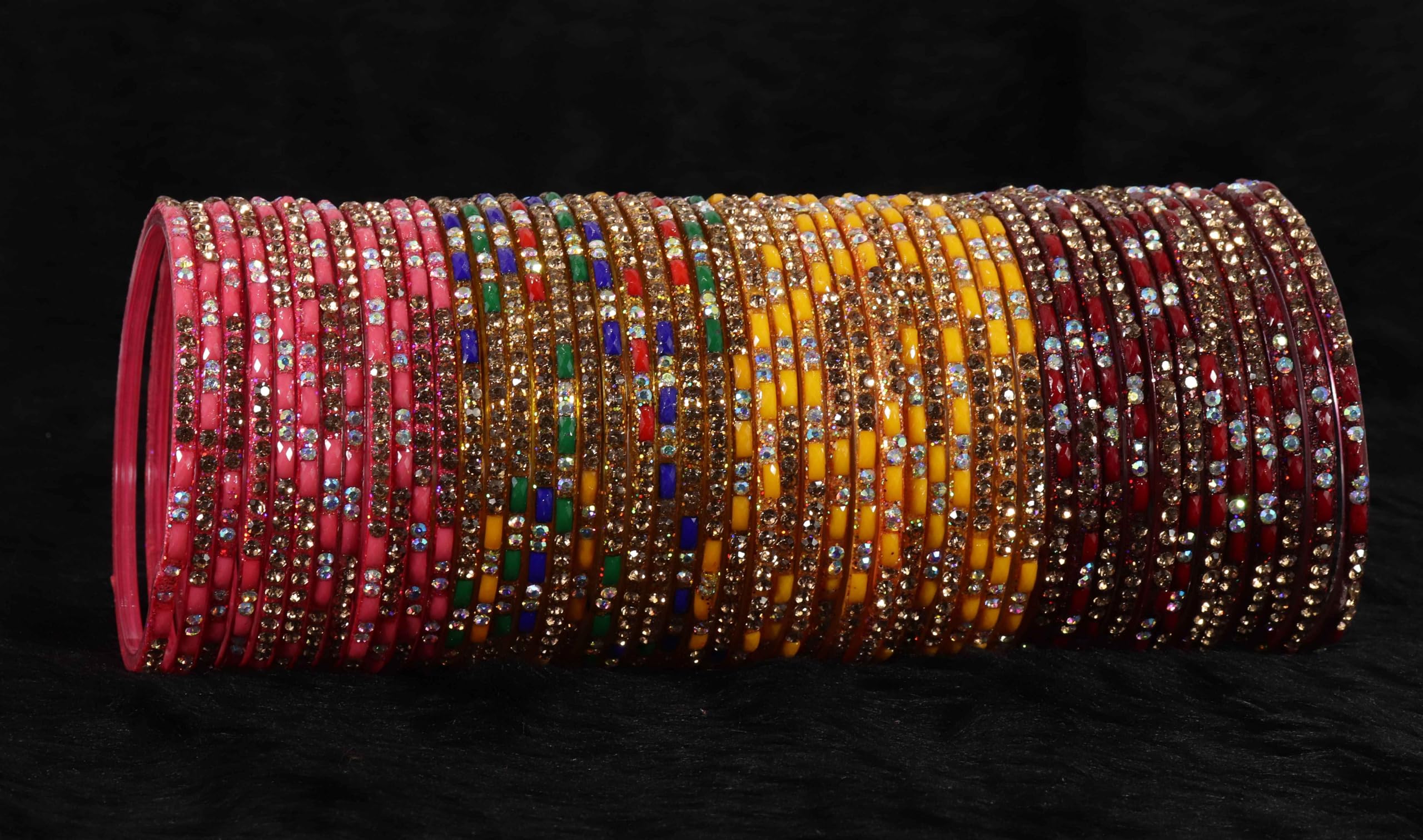 Glass Bangles With Zircon Stone Fancy Set - KS5-Combo_B-2.6