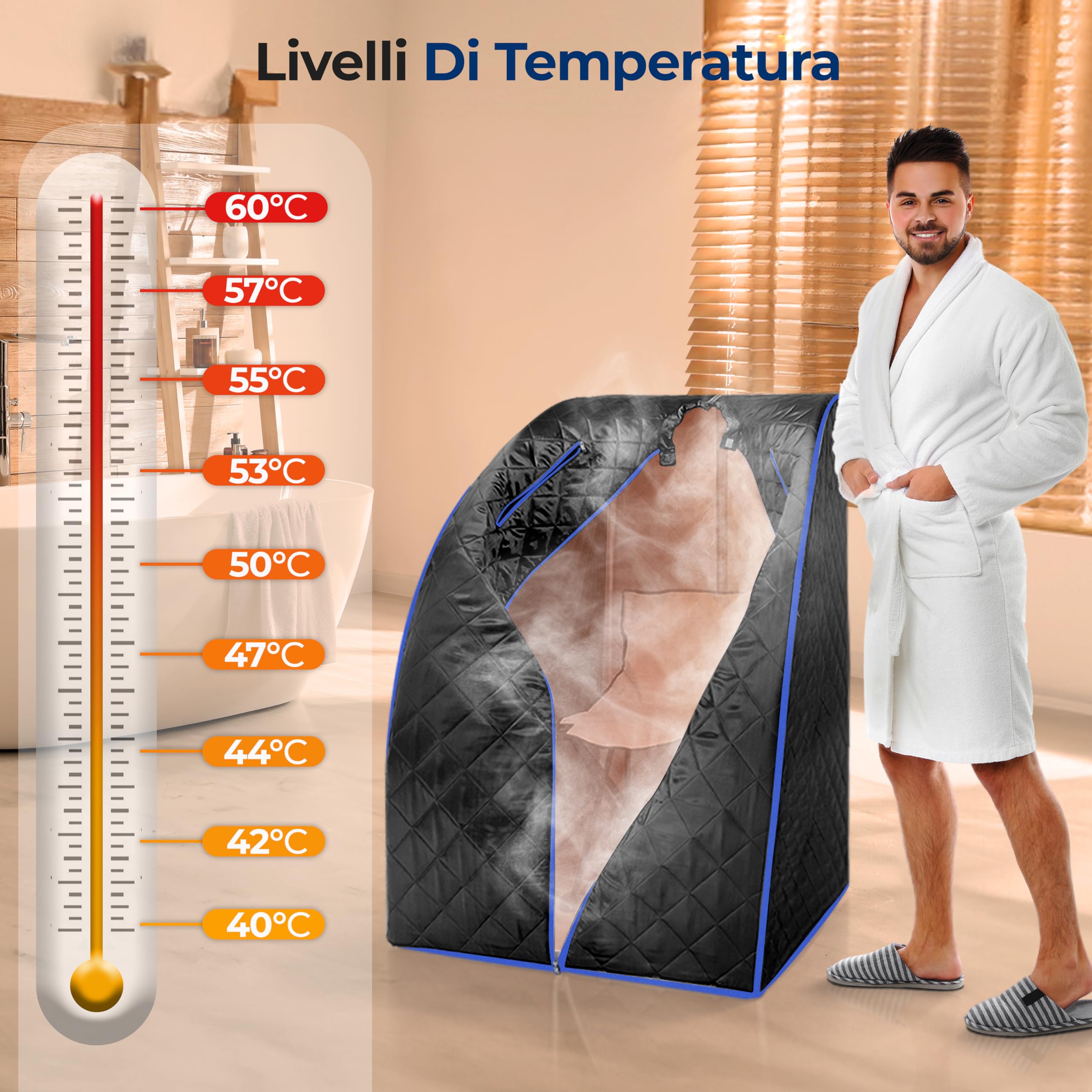 SereneLife Sauna a Vapore Portatile con Telecomando e Sedia Pieghevole per Una Persona, Nero