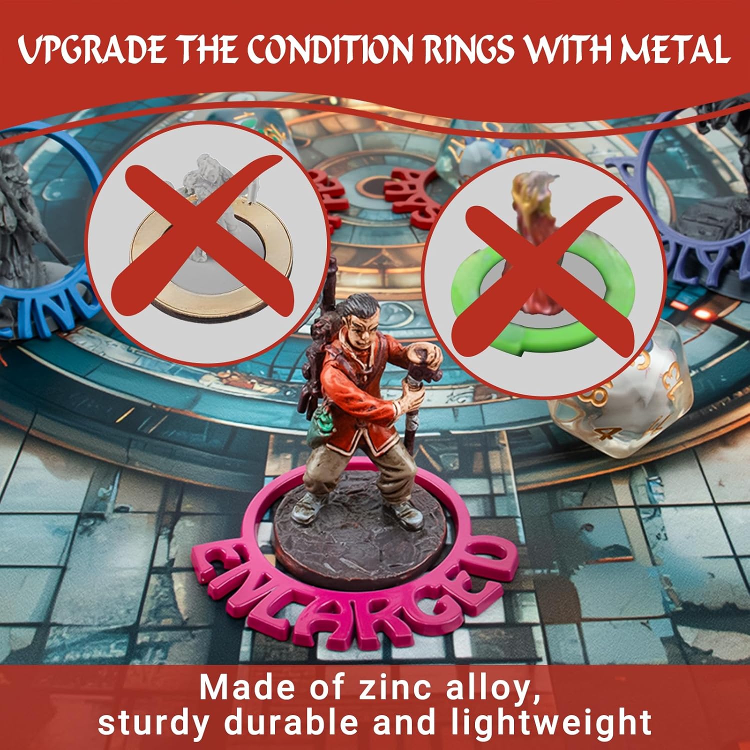 Byhoo Metal DND Condition Rings in 28 Markers with Spell Template, 112PCS DND Miniatures Status Effect Rings with Storage Box, Ideal Gift for D&D Pathfinder and More Tabletop RPG
