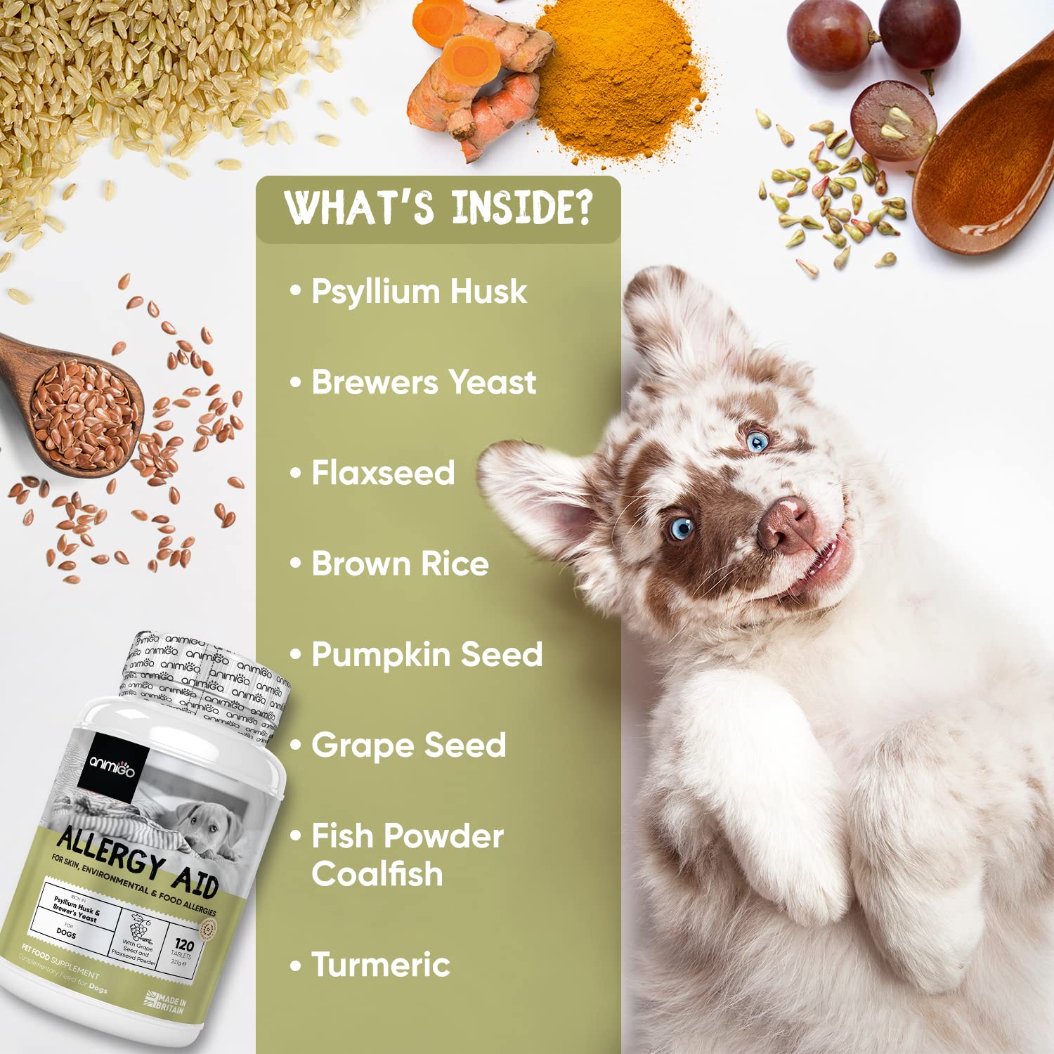 Animigo Allergy Aid For Dogs 120 Dog Itchy Skin Tablets Helps