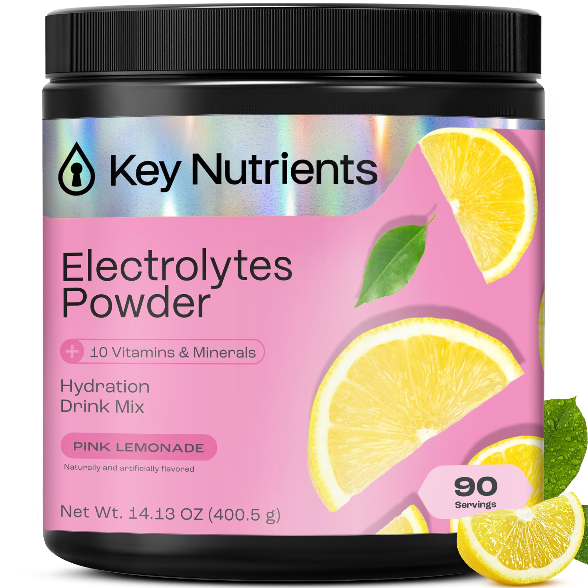 KEY NUTRIENTS Multivitamin Electrolytes Powder No Sugar - Fresh Pink Lemonade Electrolyte Powder - Endurance & Energy Supplement - Hydration Powder - No Calories - 90 Servings - Made in USA