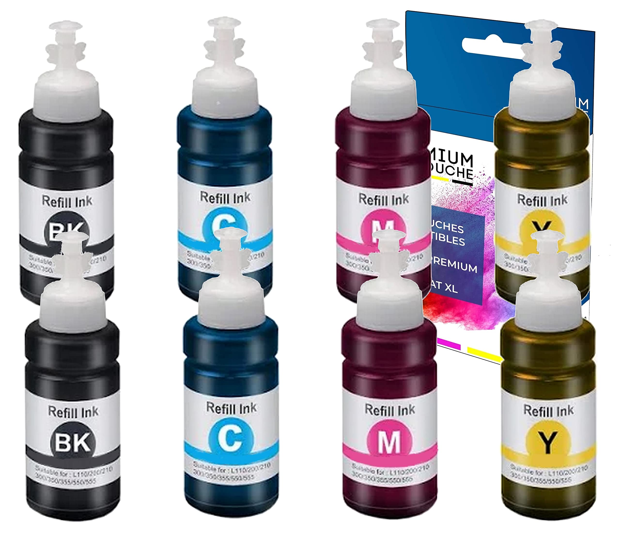 Cartouche d'encre compatible EPSON EcoTank (127 ml + 70 ml) - 4 Bouteilles pour Imprimantes à la Maison et au Bureau - É