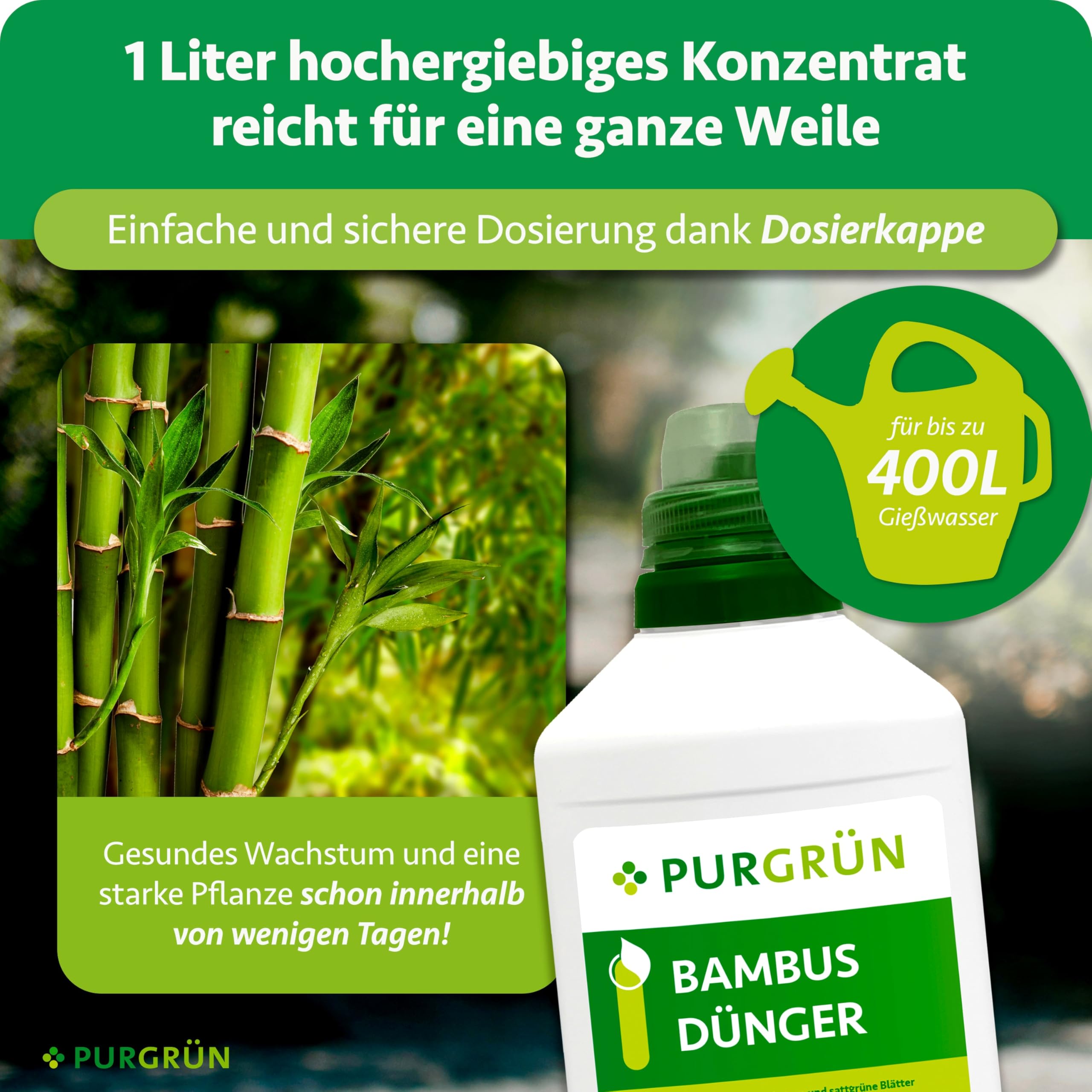 Bambusdünger 1 Liter – Extra Stickstoff für kräftiges Wachstum – Spurennährstoffe für intensive Blattfärbung – Ergiebiges Konzentrat für ca. 400 Liter Gießwasser – Premium-Flüssigdünger